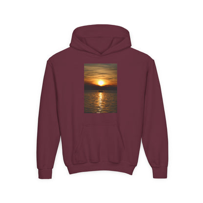 Youth Hoodie with Golden Sunset Photo - Beach Vibes Kids Pullover