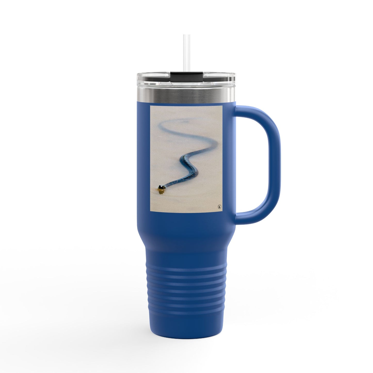 40oz Insulated Travel Mug – Minimal Beach Sand & Blue Wave Design