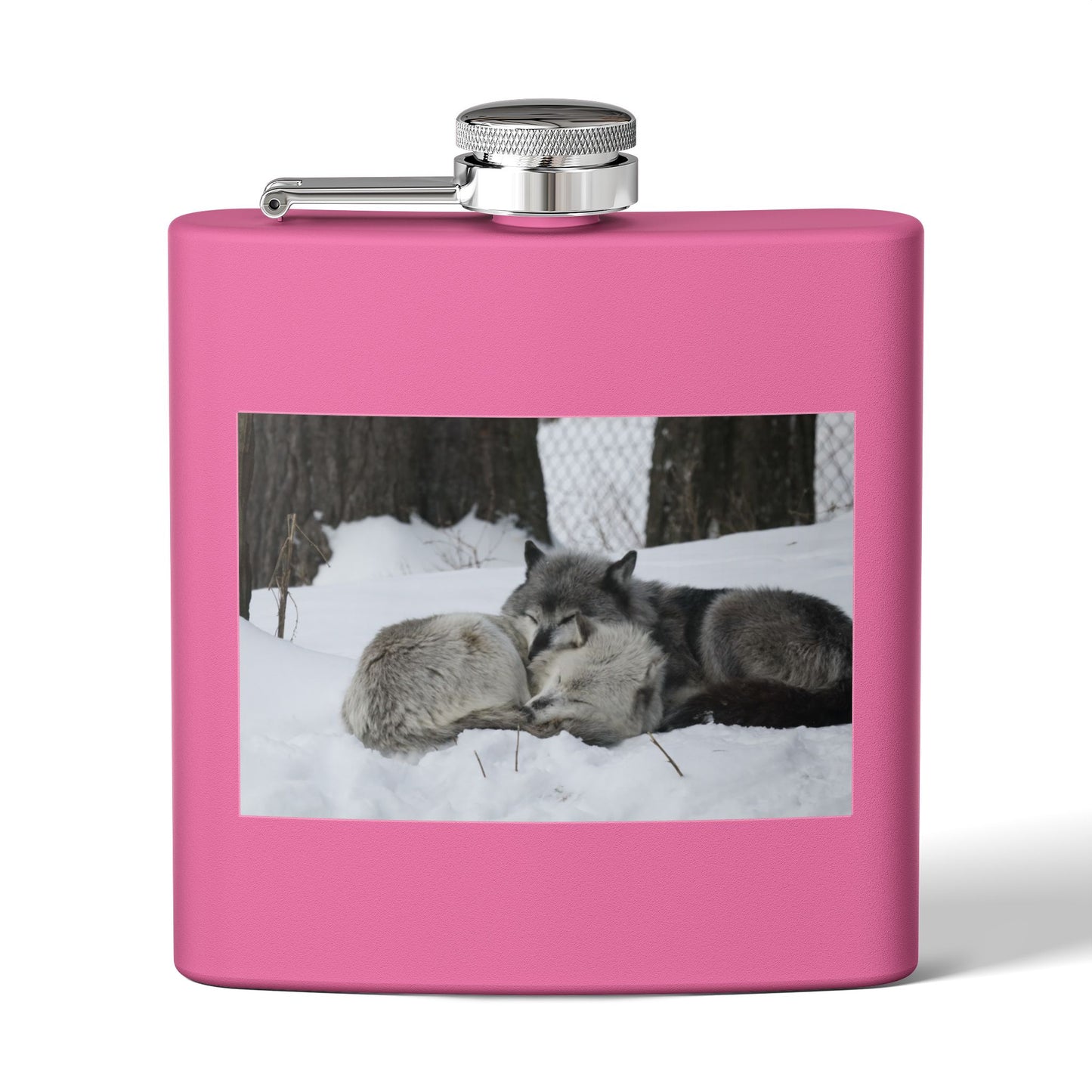 Wolf Pair Photo Stainless Steel Flask — 6oz Winter Wildlife Hip Flask