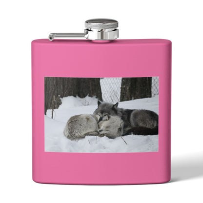 Wolf Pair Photo Stainless Steel Flask — 6oz Winter Wildlife Hip Flask