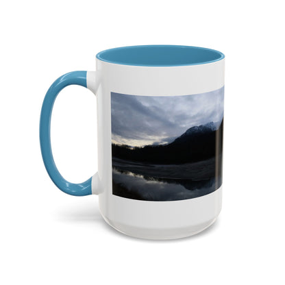 Scenic Mountain Lake Accent Coffee Mug — Moody Sunset Reflection (11oz & 15oz)