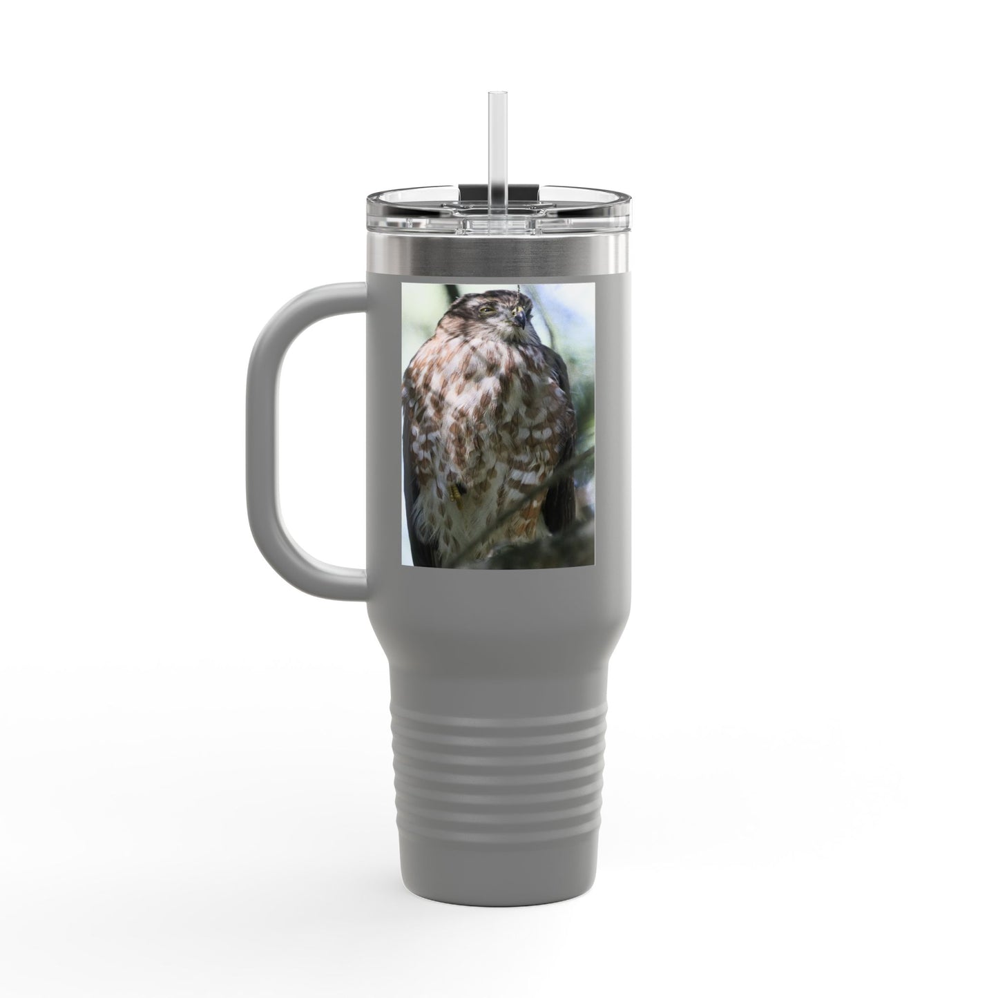 40oz Insulated Travel Mug — Photoreal Hawk Nature Tumbler