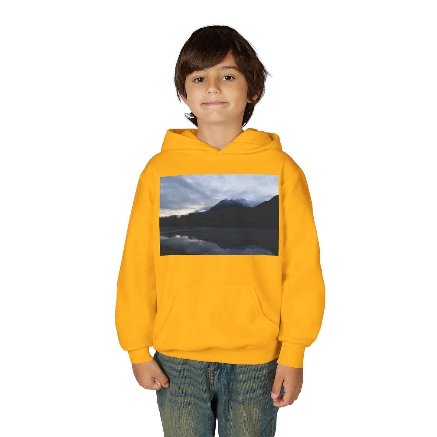Youth Hoodie with Serene Mountain Lake Photo - Cozy Outdoor Nature Pullover