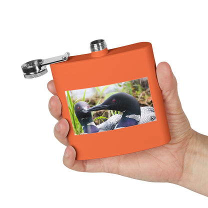 6oz Stainless Steel Flask — Loon Pair Nature Photo Flask for Outdoors & Gifts