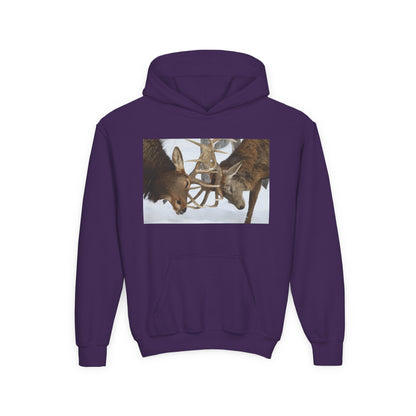 Fighting Deer Antlers Youth Hoodie | Wildlife Nature Illustration