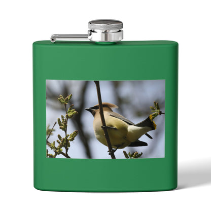 6oz Stainless Steel Flask with Cedar Waxwing Bird Photo — Wildlife Gift for Bird Lovers