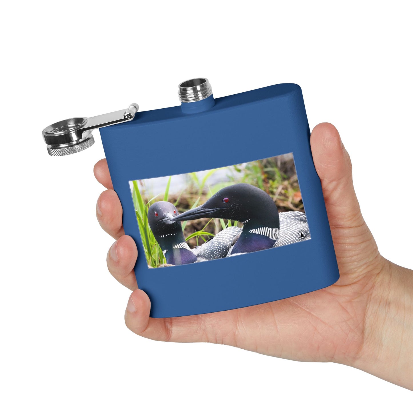 6oz Stainless Steel Flask — Loon Pair Nature Photo Flask for Outdoors & Gifts