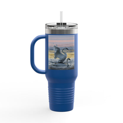 40oz Insulated Travel Mug — Swans at Sunrise Scenic Drink Tumbler