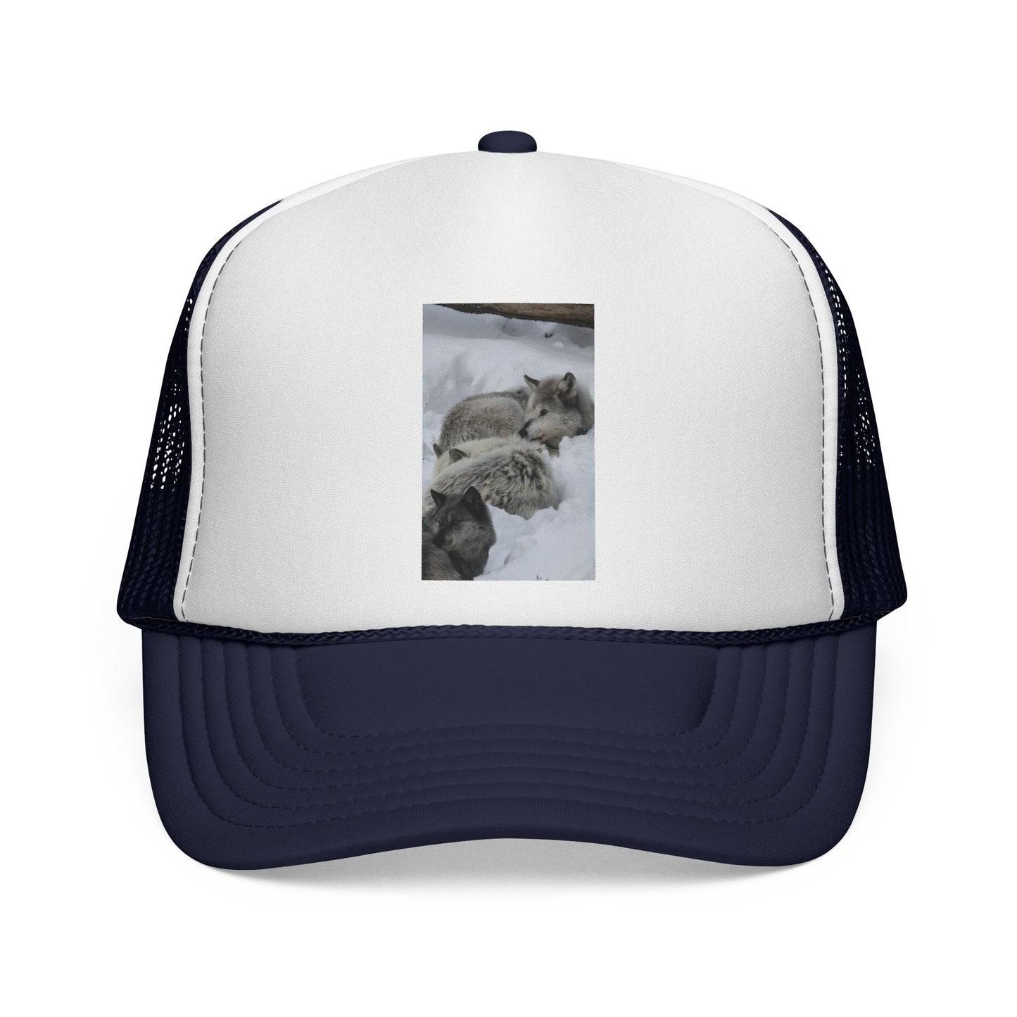 Wolf Pack Trucker Cap — Cozy Snow Wildlife Photo Hat