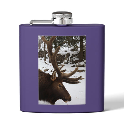 6oz Stainless Steel Flask – Winter Elk Photo Hip Flask, Outdoor Hunting Gift