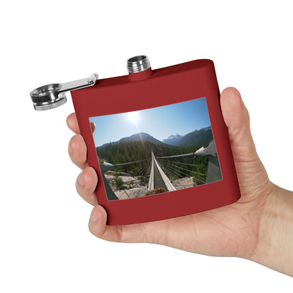 6oz Stainless Steel Flask with Mountain Suspension Bridge Photo — Outdoor Adventure Gift