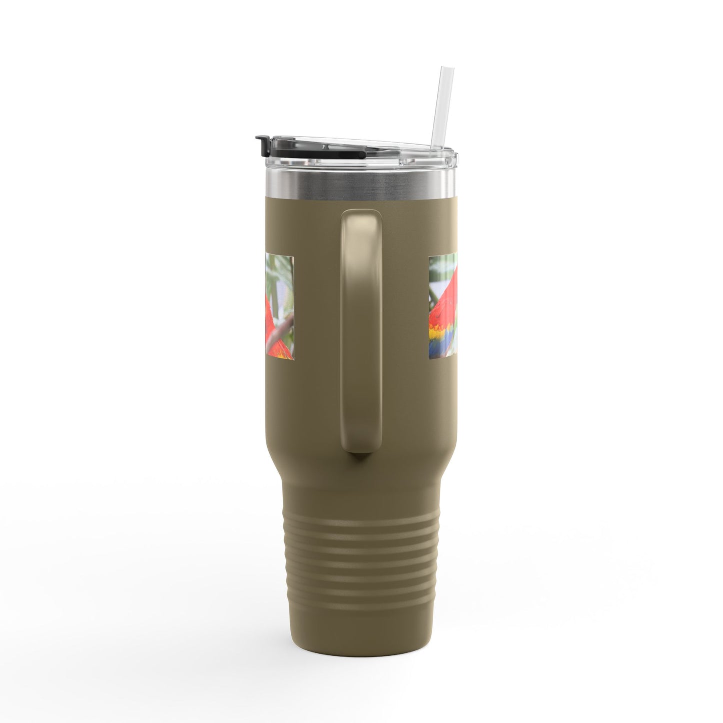 40oz Insulated Travel Mug — Colorful Macaw Parrot Photo, Double-Wall Tumbler for Travel & Outdoor