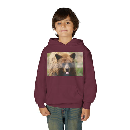 Youth Bear Hoodie — Cute Tongue-Out Bear Photo Kids Pullover