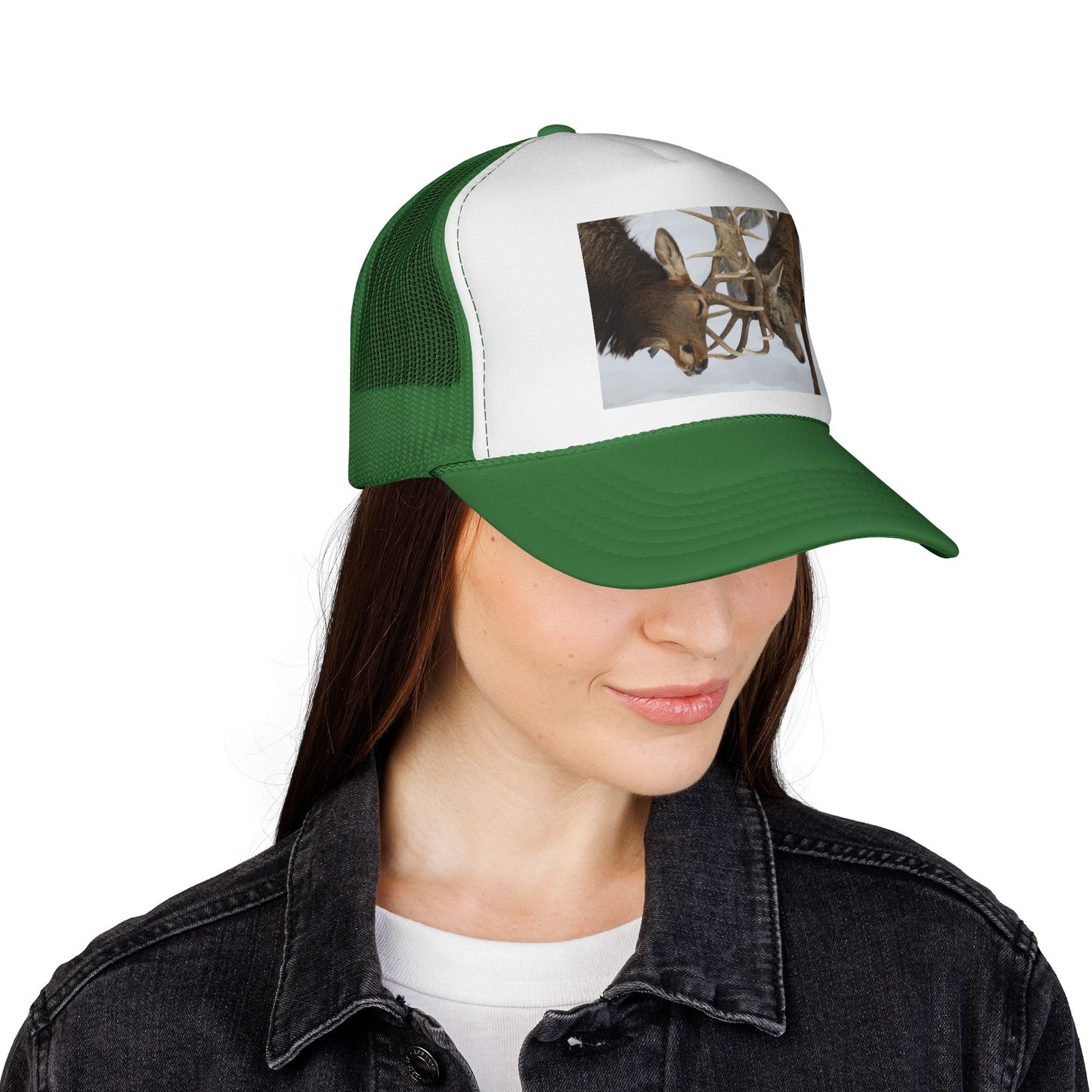Bull Elk Wrestling Trucker Cap — Wildlife Hunting Nature Hat
