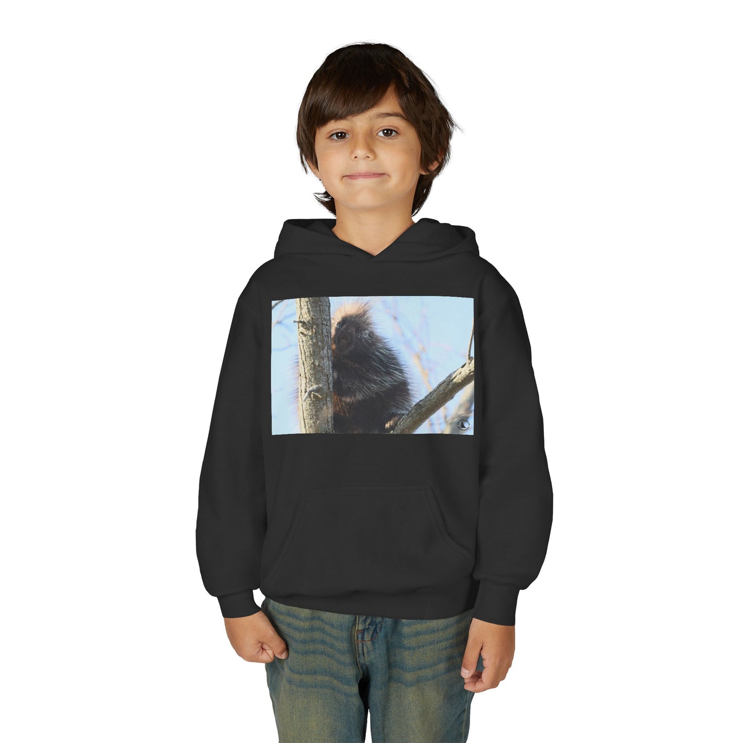 Youth Hoodie with Tree-Climbing Porcupine Photo – Cute Wildlife Kids Sweatshirt