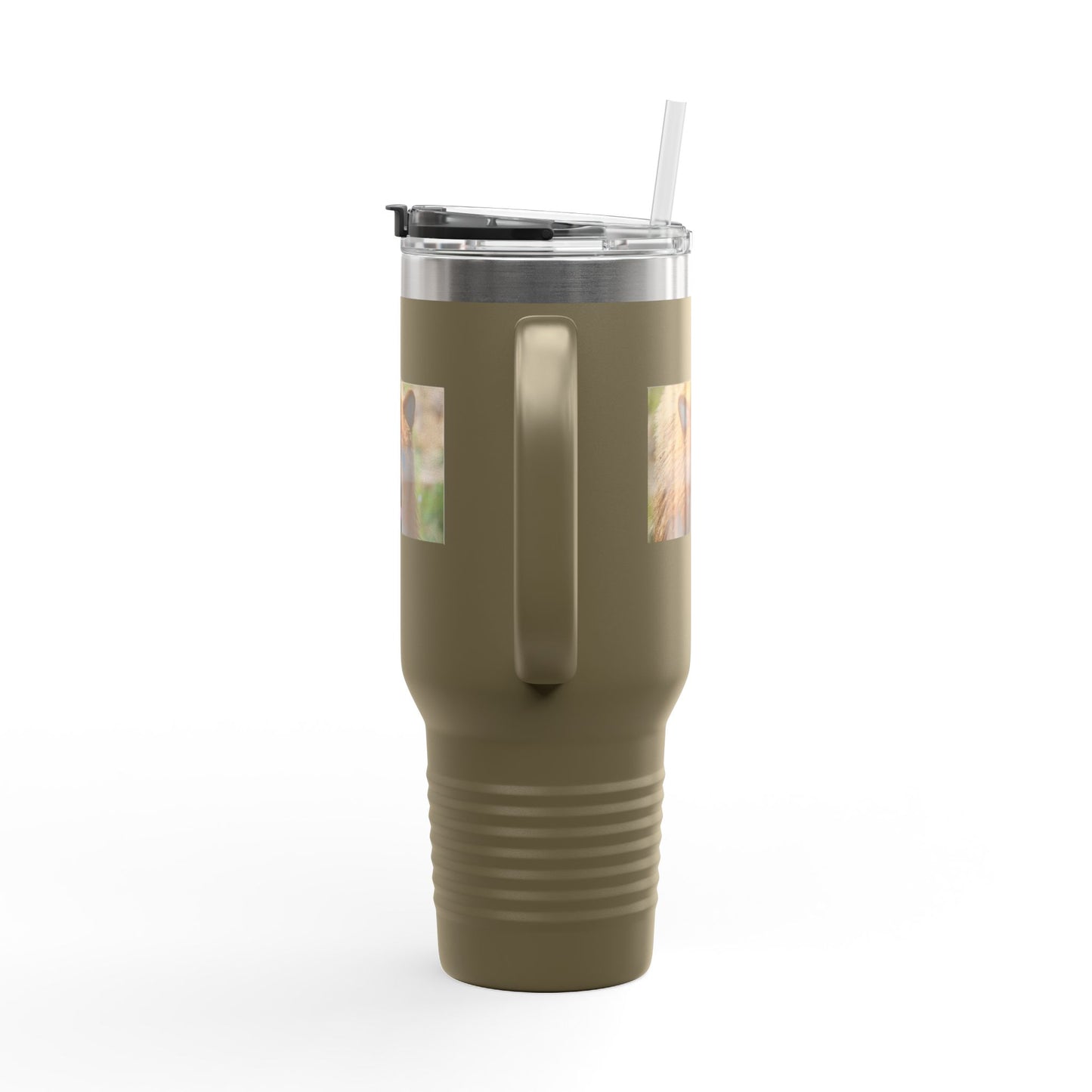 40oz Insulated Travel Mug — Photoreal Bear Photo, Stainless Steel Tumbler with Straw & Handle