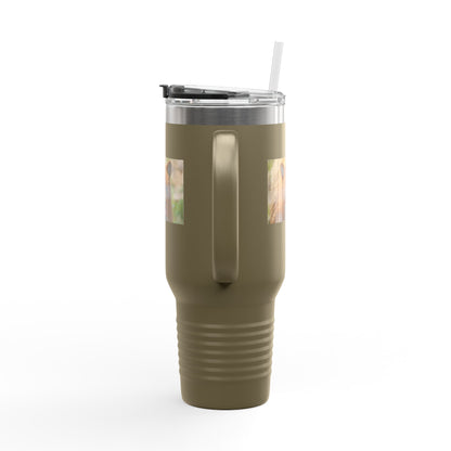 40oz Insulated Travel Mug — Photoreal Bear Photo, Stainless Steel Tumbler with Straw & Handle