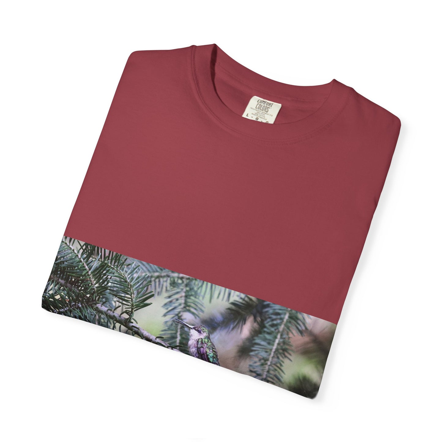 Emerald Wings: Hummingbird in Conifer Haven, Wildlife Macro Photographyphotography shirts