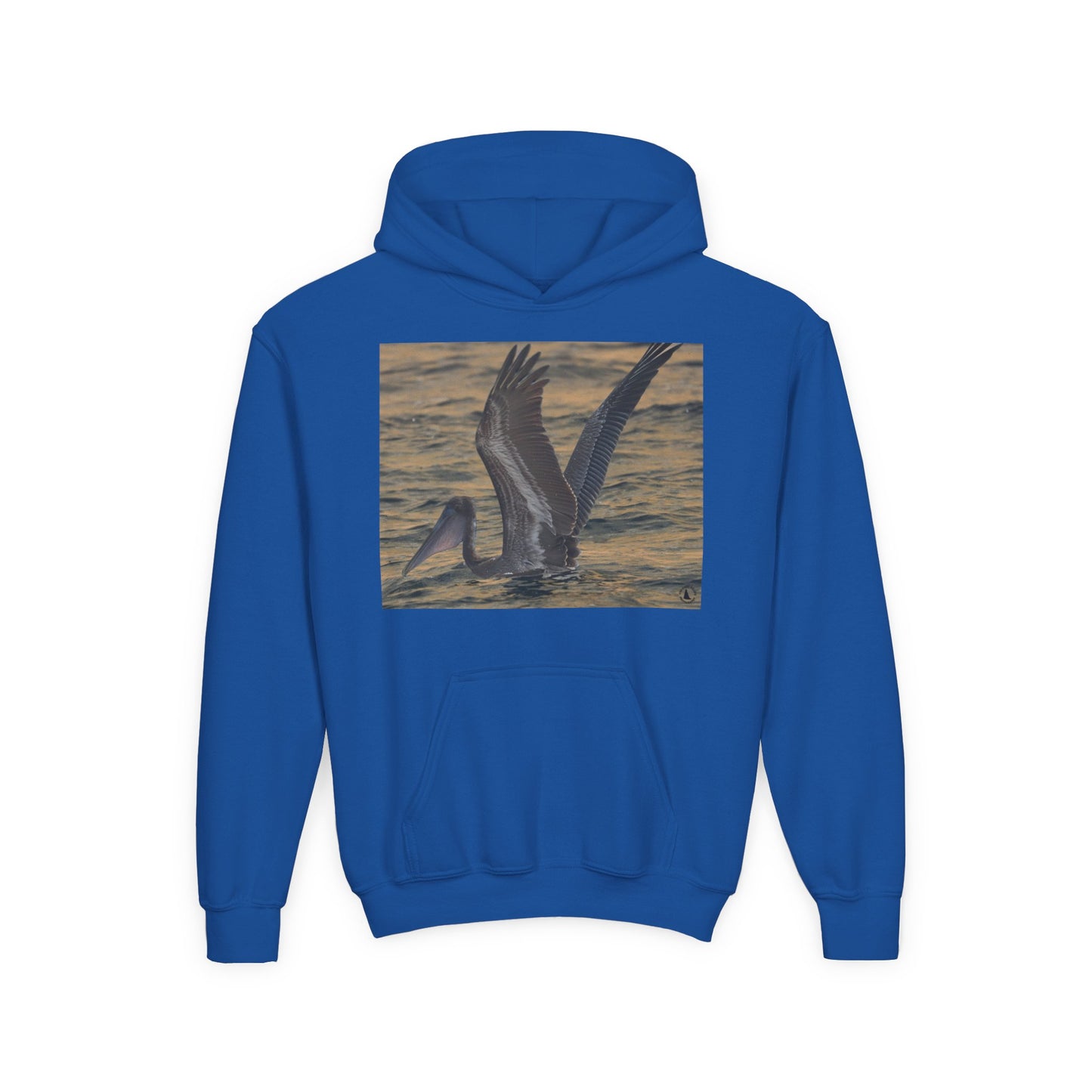 Youth Pelican Sunset Hoodie — Kids Beach Wildlife Pullover
