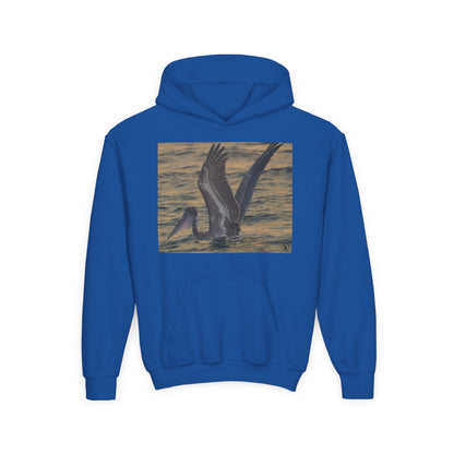 Youth Pelican Sunset Hoodie — Kids Beach Wildlife Pullover