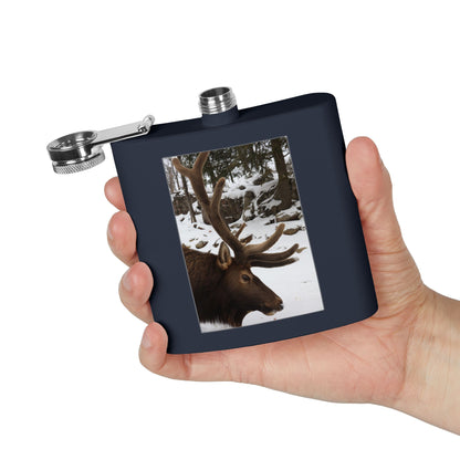 6oz Stainless Steel Flask – Winter Elk Photo Hip Flask, Outdoor Hunting Gift