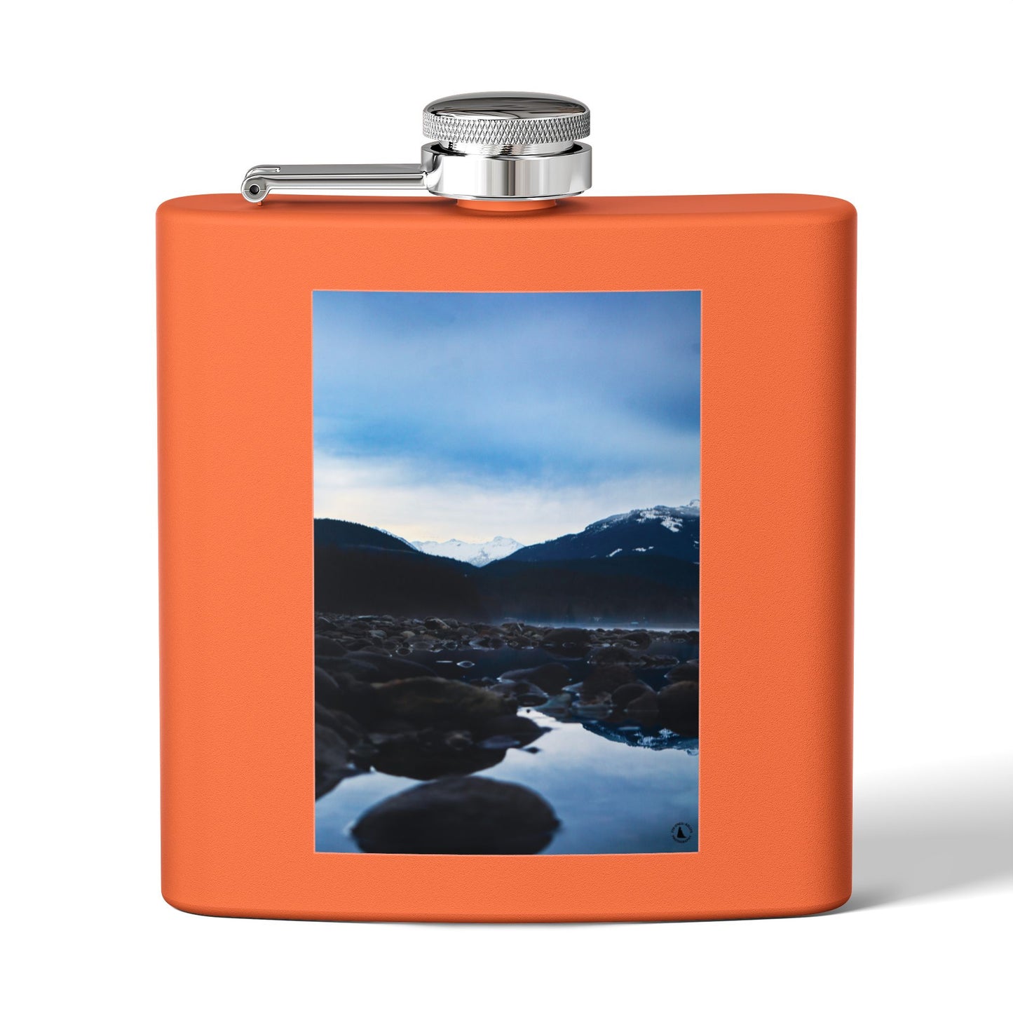 6oz Stainless Steel Flask — Mountain Lake Landscape Photo