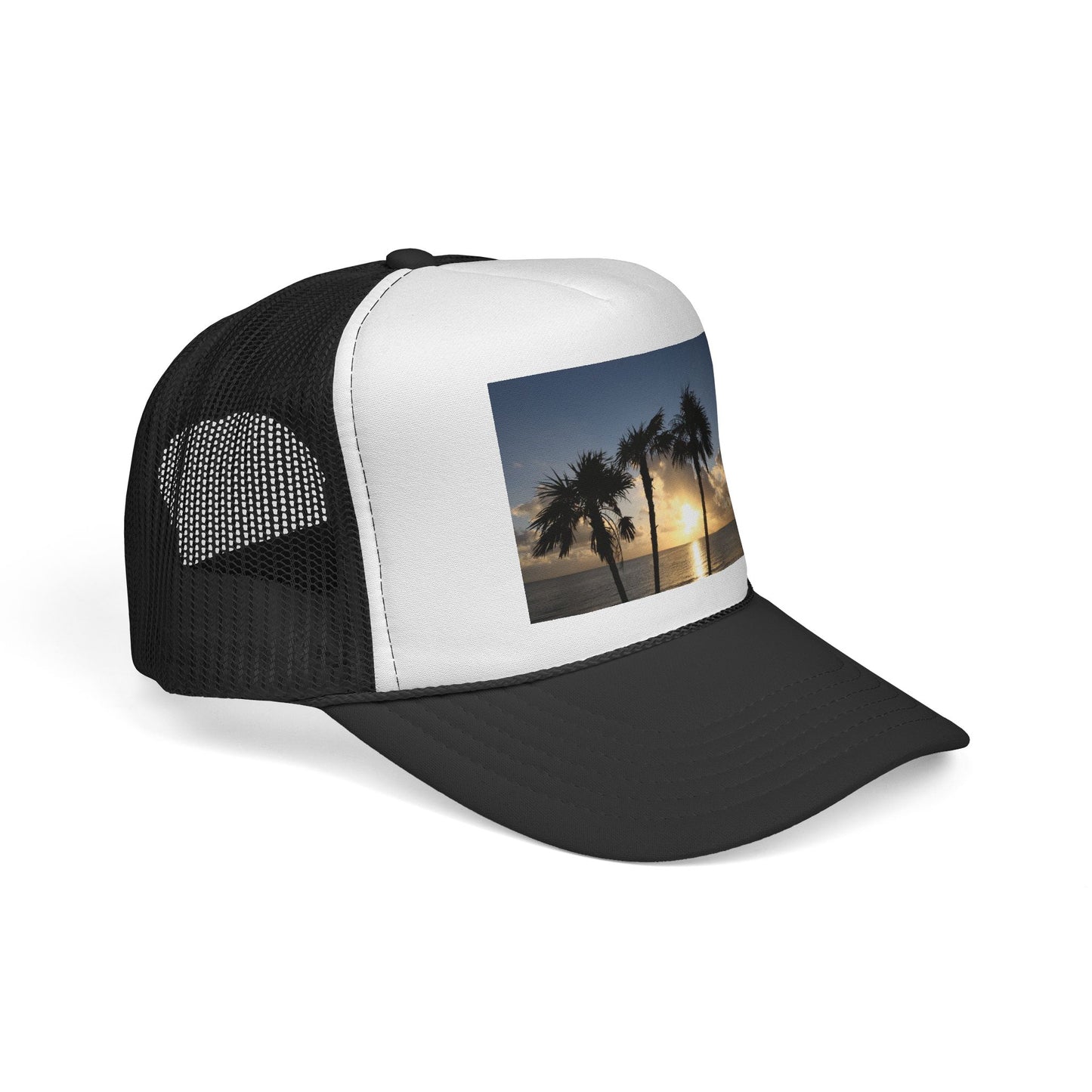 Sunset Palm Trucker Cap — Tropical Beach Sunset Mesh Hat
