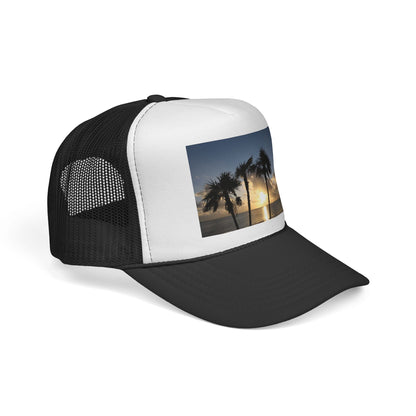 Sunset Palm Trucker Cap — Tropical Beach Sunset Mesh Hat