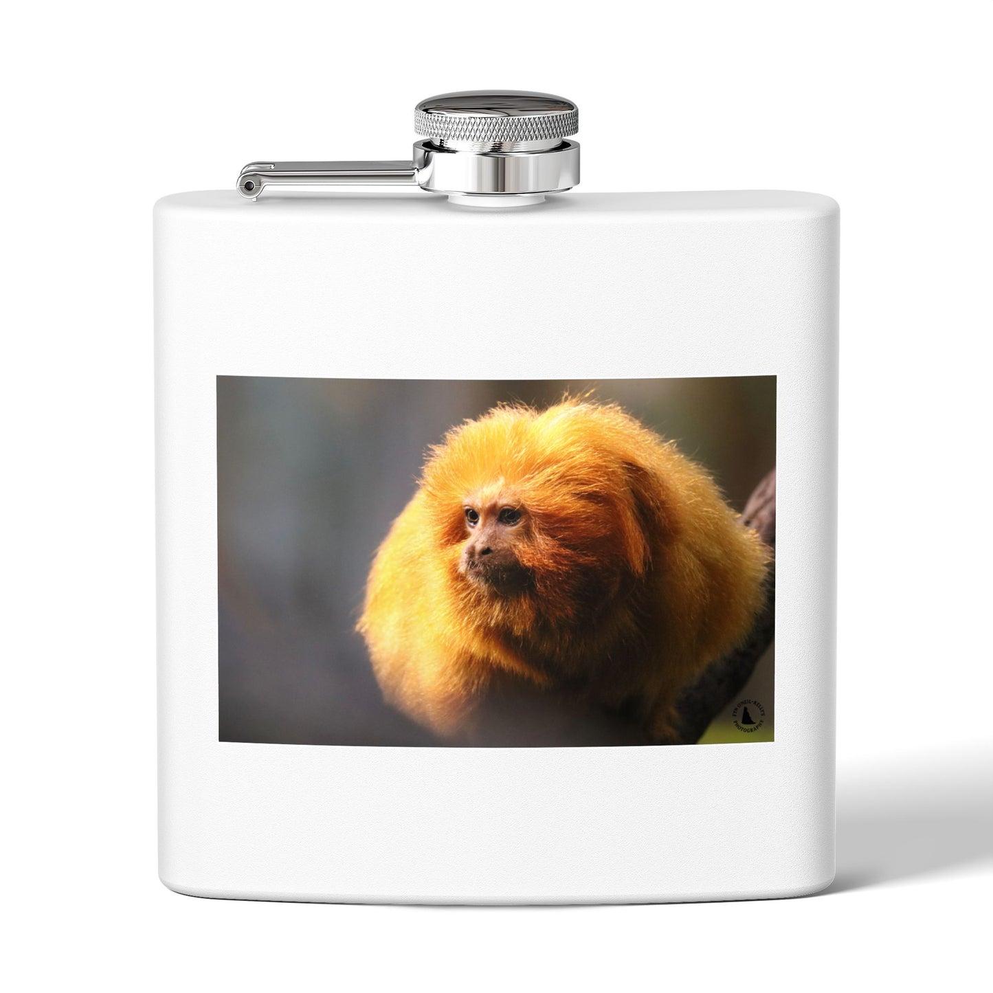 6oz Stainless Steel Flask with Golden Lion Tamarin Photo