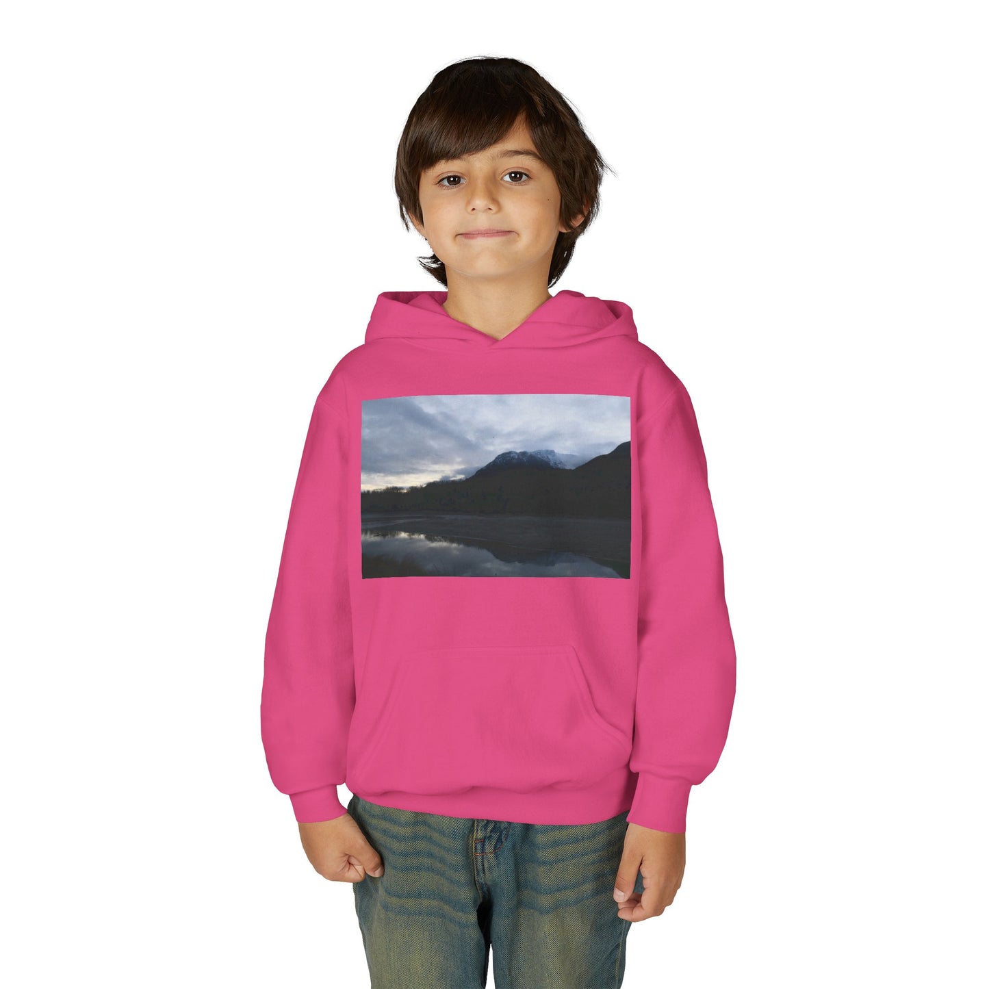Youth Hoodie with Serene Mountain Lake Photo - Cozy Outdoor Nature Pullover