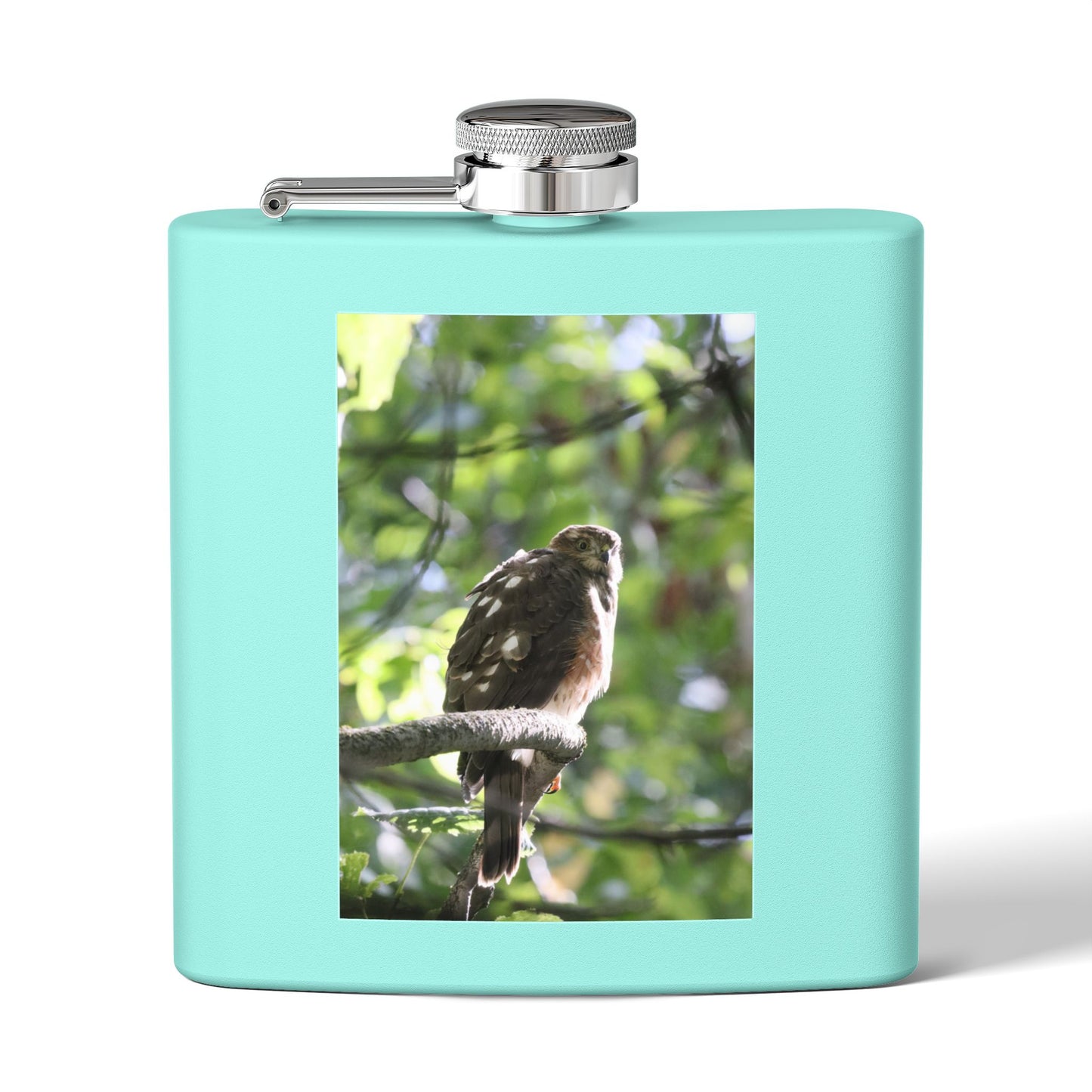 Flask — Woodland Hawk Photo Stainless Steel 6oz Hip Flask