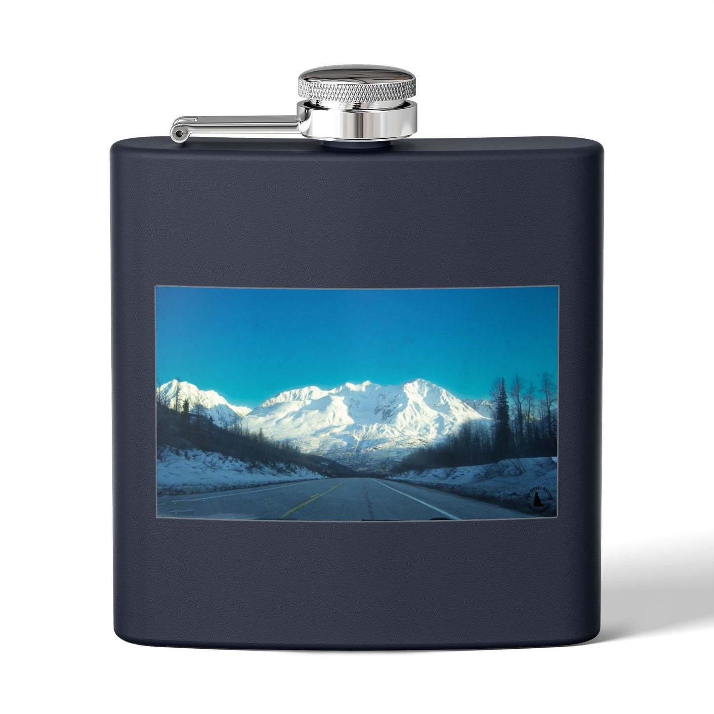 6oz Mountain Landscape Stainless Steel Flask – Snowy Peaks Photo Hip Flask