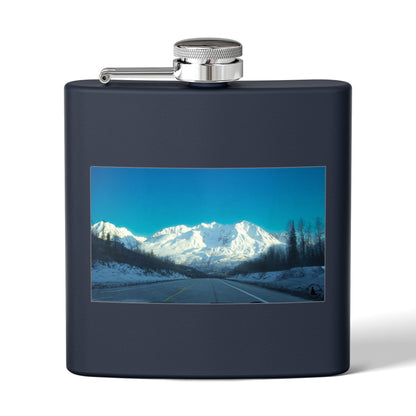 6oz Mountain Landscape Stainless Steel Flask – Snowy Peaks Photo Hip Flask
