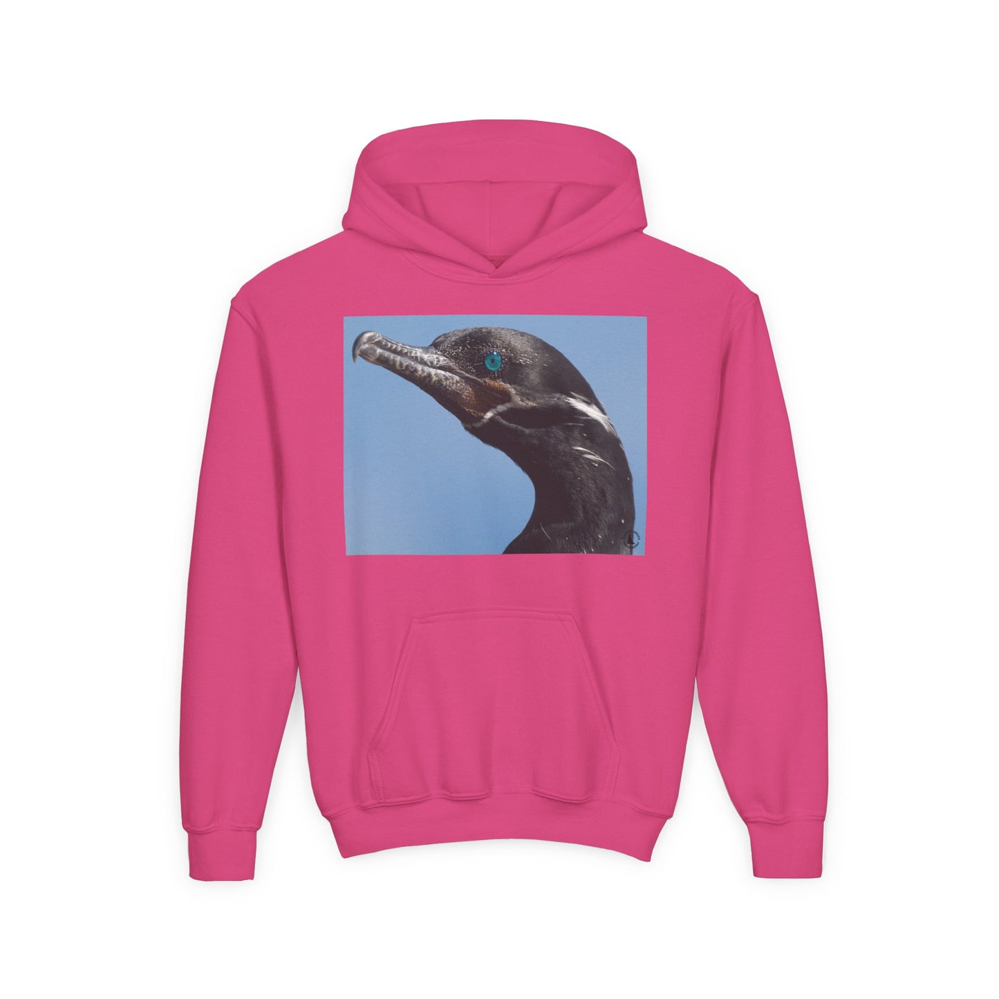 Youth Hoodie with Close-Up Cormorant Photo — Nature-Lover Kids Pullover