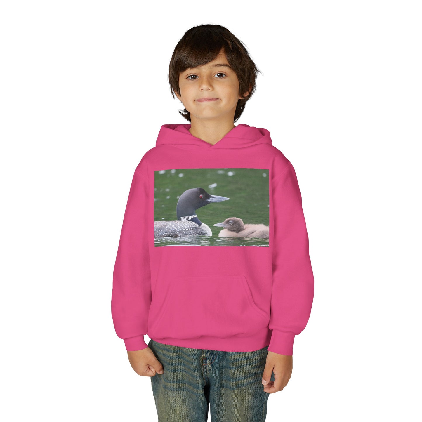 Youth Hoodie — Common Loon with Chick Nature Photo