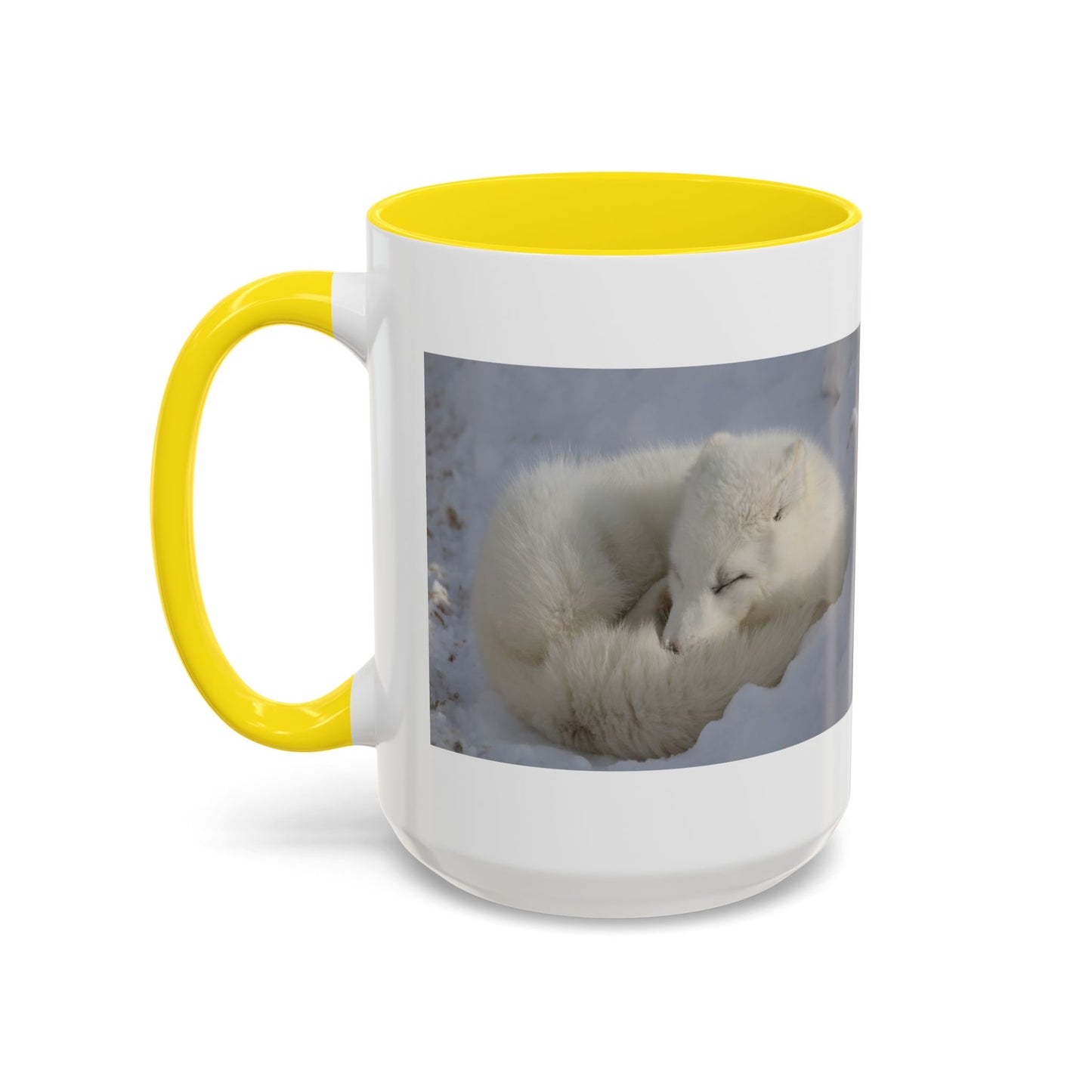 Arctic Fox Photo Accent Coffee Mug – Winter Wildlife Ceramic Mug (11/15oz)