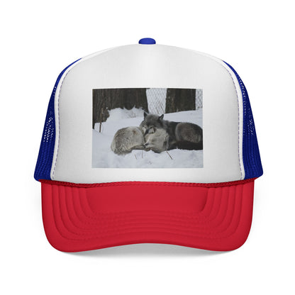 Wolf Pack Trucker Cap — Sleeping Wolves Winter Scene
