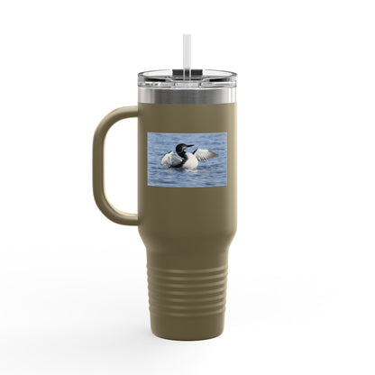 40oz Insulated Travel Mug with Loon Photo – Large Handle, Cold/Hot Beverage Tumbler