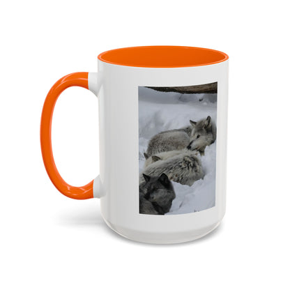 Wolf Pack Coffee Mug – Accent Black Handle 11/15oz, Winter Wildlife Photo