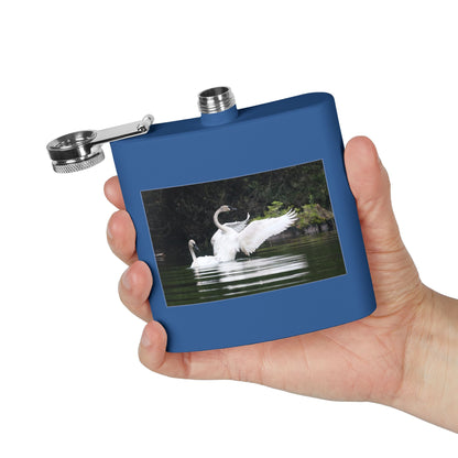Swan Pair 6oz Stainless Steel Flask — Elegant Wildlife Photo Hip Flask