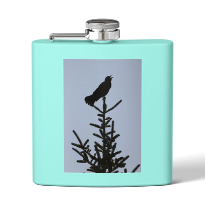 6oz Stainless Steel Flask — Silhouette Bird on Spruce Design