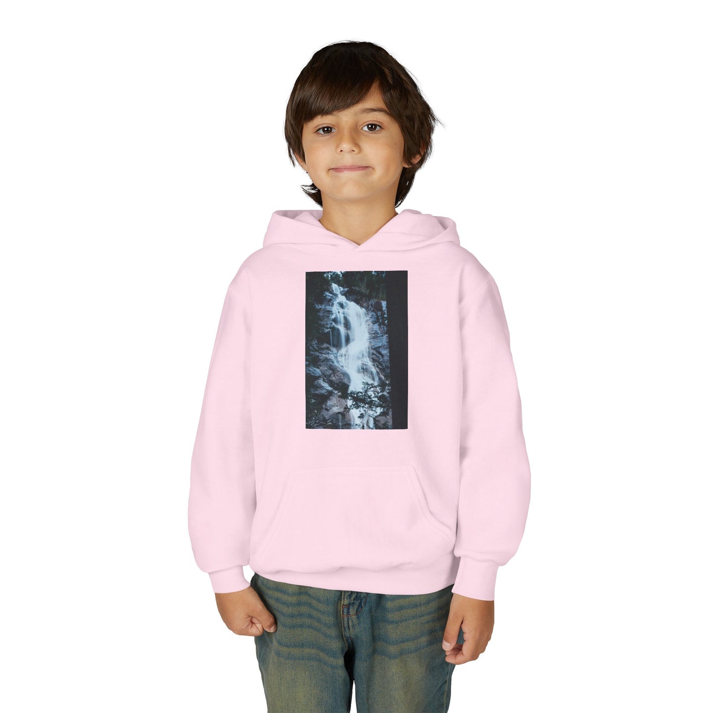 Youth Waterfall Hoodie — Scenic Nature Graphic Sweatshirt