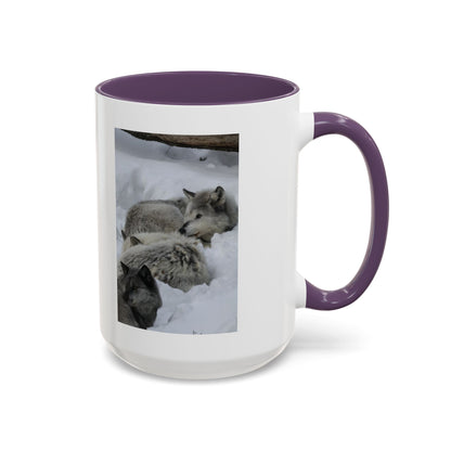 Wolf Pack Coffee Mug – Accent Black Handle 11/15oz, Winter Wildlife Photo