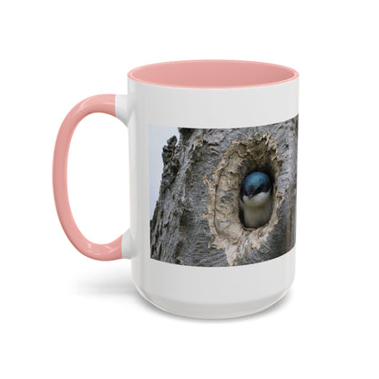 Bluebird in Tree Cavity Accent Coffee Mug — Nature Wildlife Ceramic Mug (11/15oz)