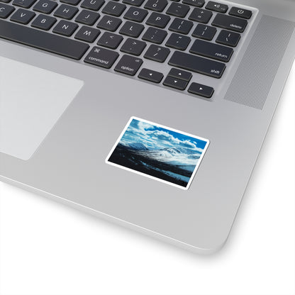 Snowy Mountain Landscape Kiss-Cut Sticker — Arctic Scenery Laptop Decal