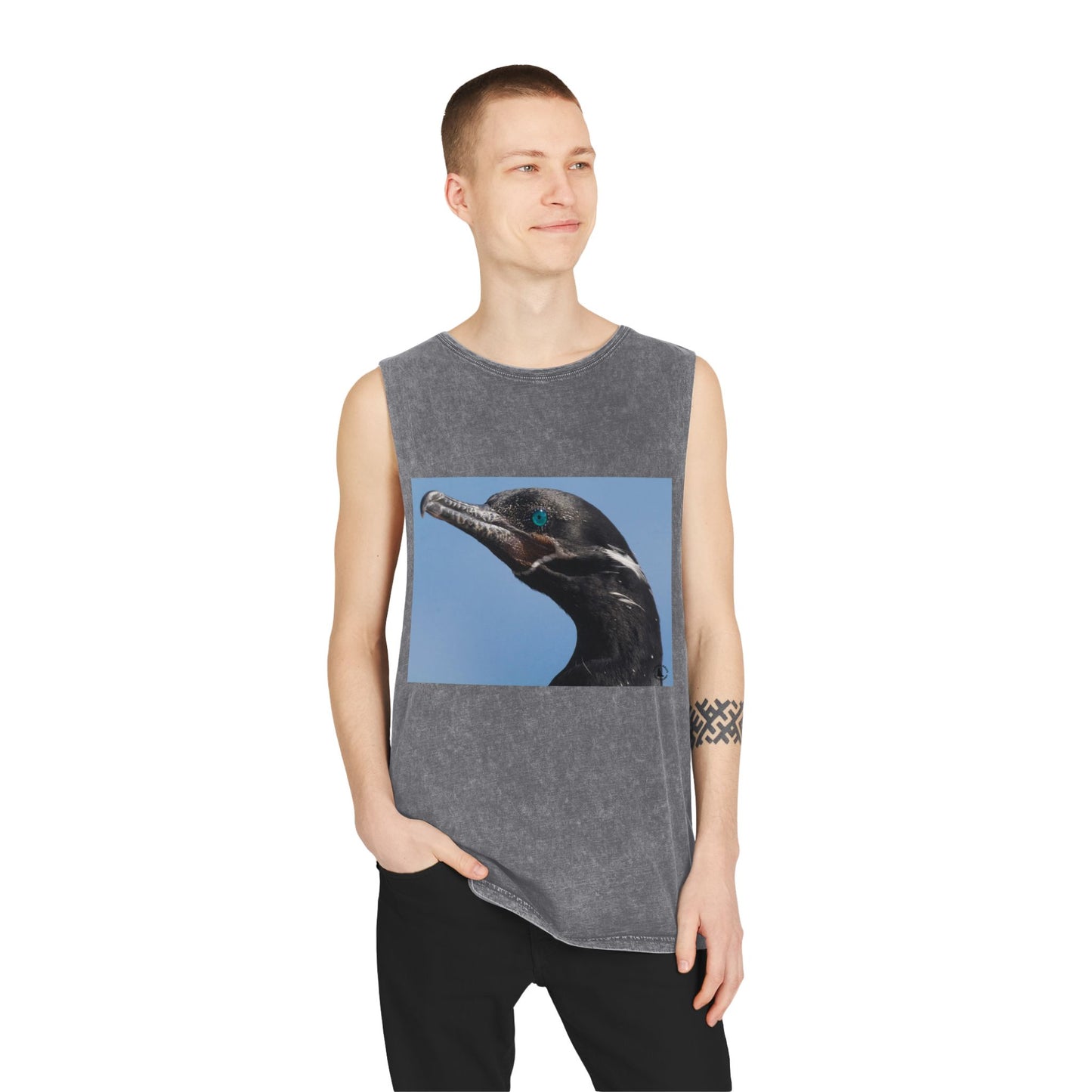 Cormorant Portrait Tank Top — Coastal Bird Photography Stonewash Tank
