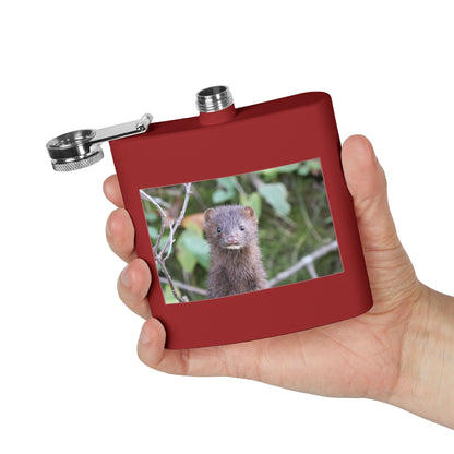 Mink Portrait Stainless Steel Flask — 6oz Wildlife Animal Photo Hip Flask