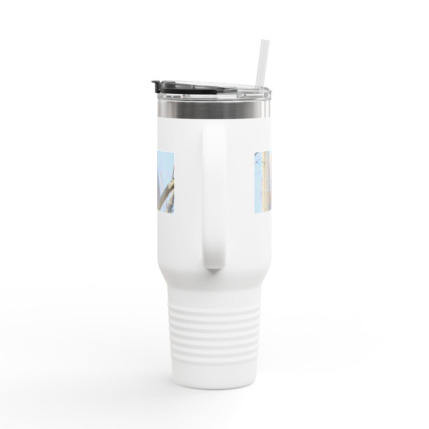 40oz Insulated Travel Mug with Cozy Raccoon Photo — Large Stainless Steel Tumbler for Road Trips & Outdoor Lovers
