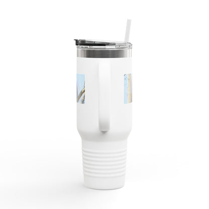 40oz Insulated Travel Mug with Cozy Raccoon Photo — Large Stainless Steel Tumbler for Road Trips & Outdoor Lovers
