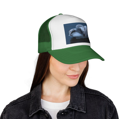Swan Trucker Cap - Serene Sleepy Swan Photo Mesh Hat